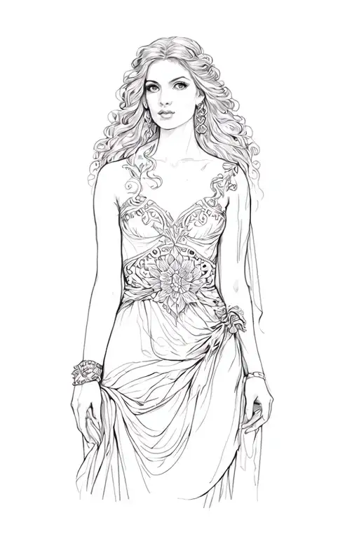 Boudicca In Art Nouveau Style Portrait Full Body