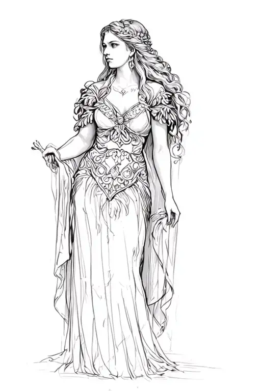 Boudicca In Art Nouveau Style Portrait Full Body