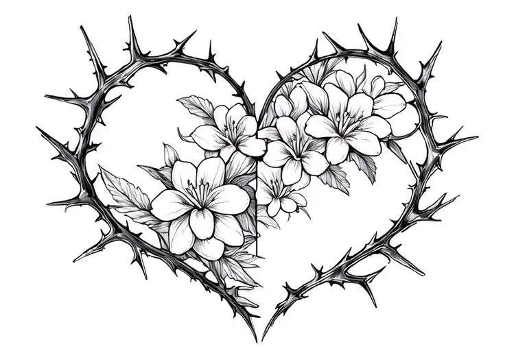 Heart Made Of Jasmine Flowers And Thorns Half And Half