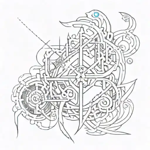 Combine Cyber Tribal And Arabic Text Writing