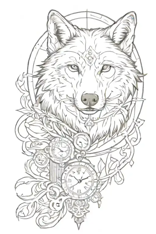 Wolf With Time Tattoo