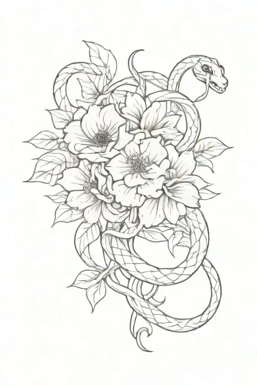 A Tattoo Featuring A Flat Hand Intertwined With A Flower And A Snake