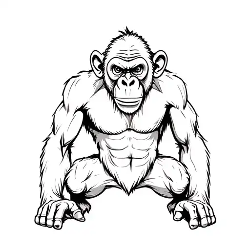 Angry Monkey With Fists Drilled Into The Ground Chimp Annoyed And Symmetrical'