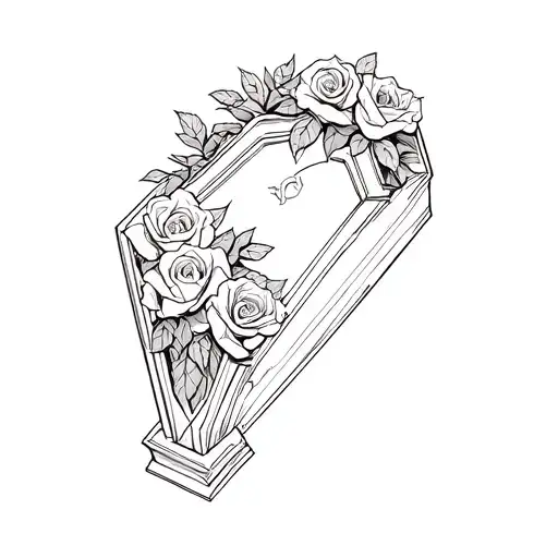 Sleep Token Symbol On Coffin With Roses Growing