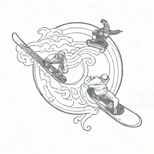 Yin And Yang Symbol With A Snowboarder In The Light Portion And A Climber In The Dark Portion Tattoo