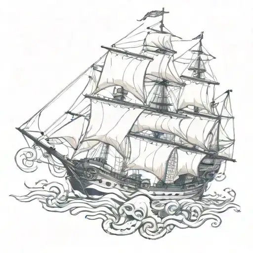 Vintage Style Octopuss Holding Ship