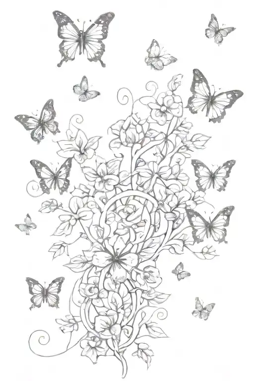 Vines With Flowers And 11 Butterflies Surrounding