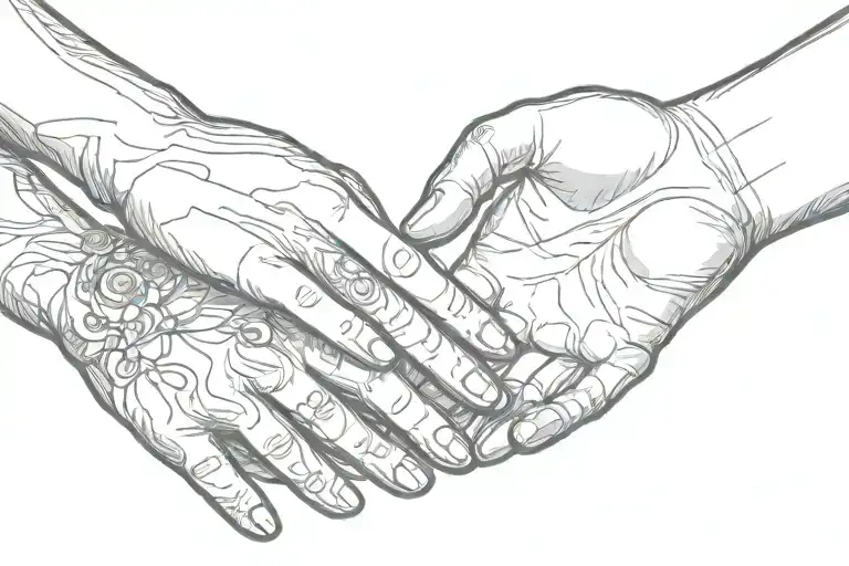 Womans Hand Reaching For Two Children Hands Holding Each