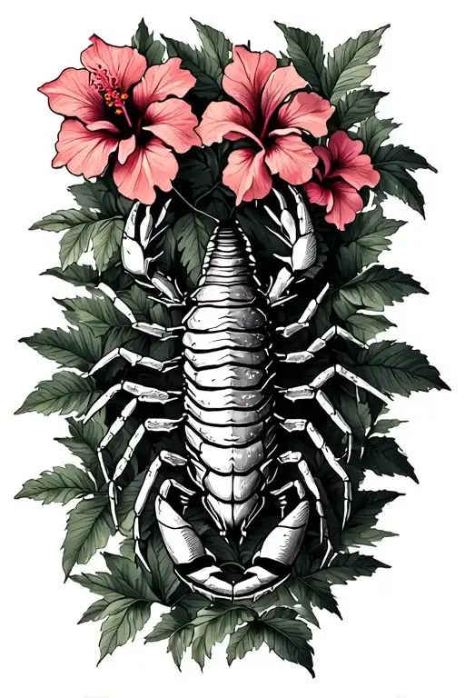 Scorpion With Hibiscus Flowers Growing Trees With Leafs