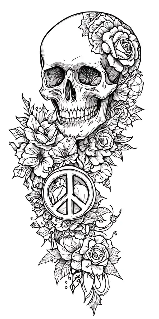 Skull Arm Sleeve Tattoo Featuring Iconic Symbols Peace