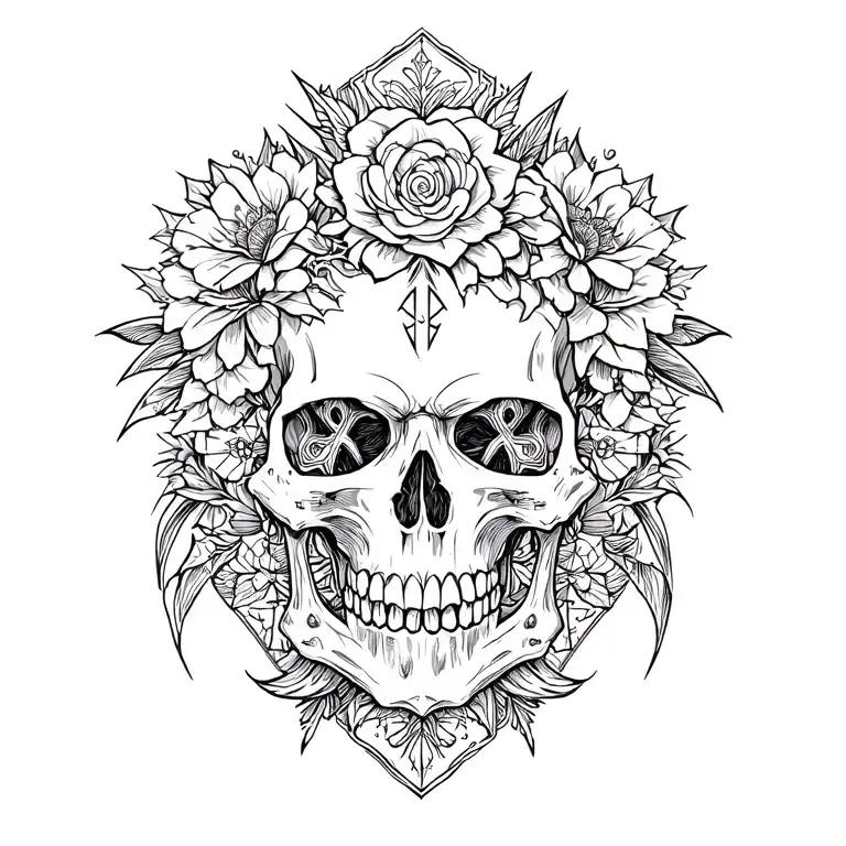 Skull Arm Sleeve Tattoo Featuring Iconic Symbols Peace
