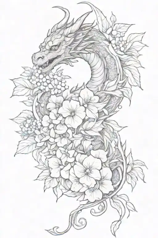 Hydrangeas And A Dragon Intertwined