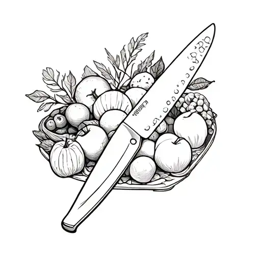 Chef Knife Outline Filled With Fruits And Vegetables Inside