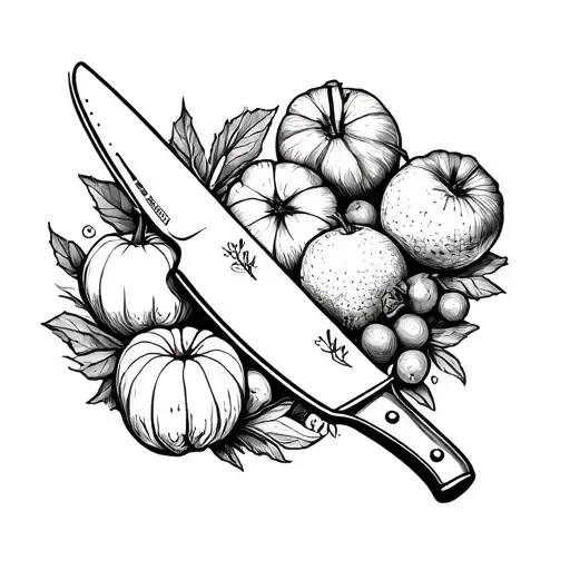 Chef Knife Outline Filled With Fruits And Vegetables Inside