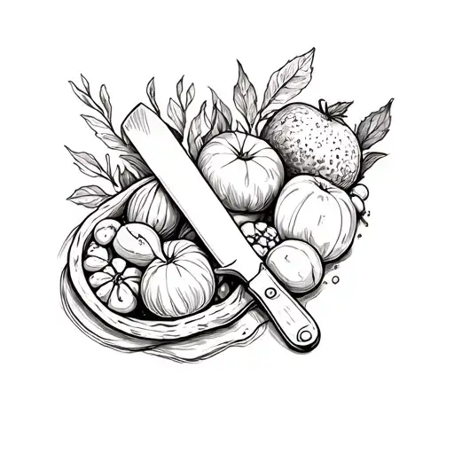 Chef Knife Outline Filled With Fruits And Vegetables