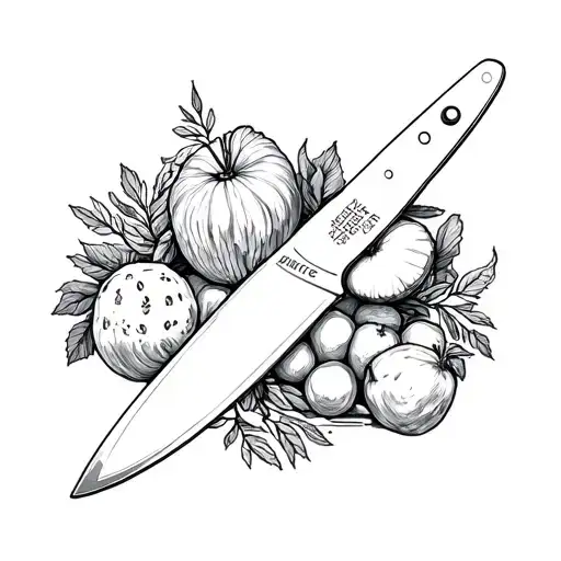 Chef Knife Outline Filled With Fruits And Vegetables