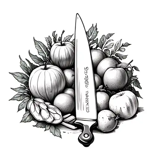 Chef Knife Outline Filled With Fruits And Vegetables
