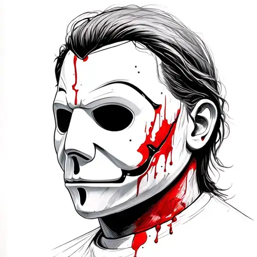 A Detailed Close-up Of Michael Myers' Mask With A Subtle Hint Of Blood