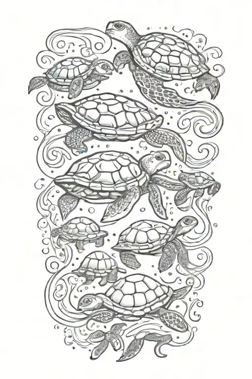 Squid Jellyfish And Turtle Swimming