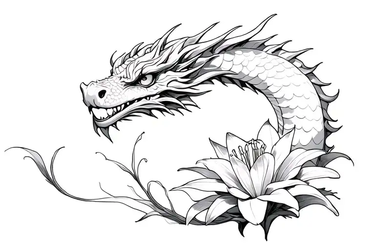 Dragon And Lily Flower