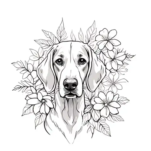 Coonhound With Flowers