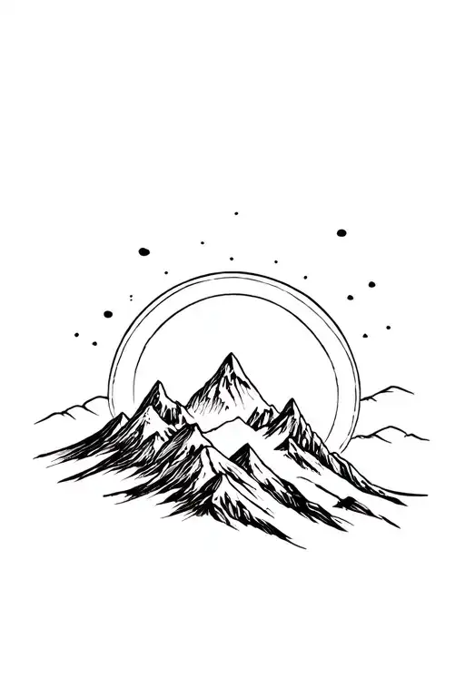 Mountains And Stylistic Sun