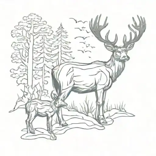 Silhouette Of A Deer And Bear Standing