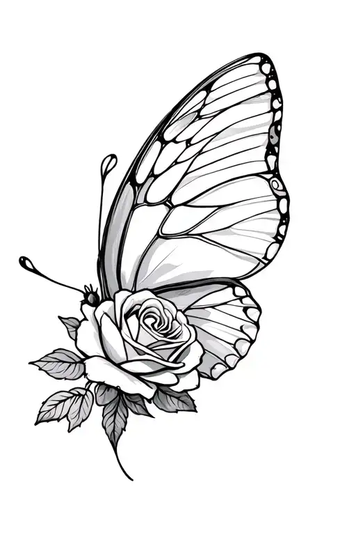 Butterfly Wing With Rose