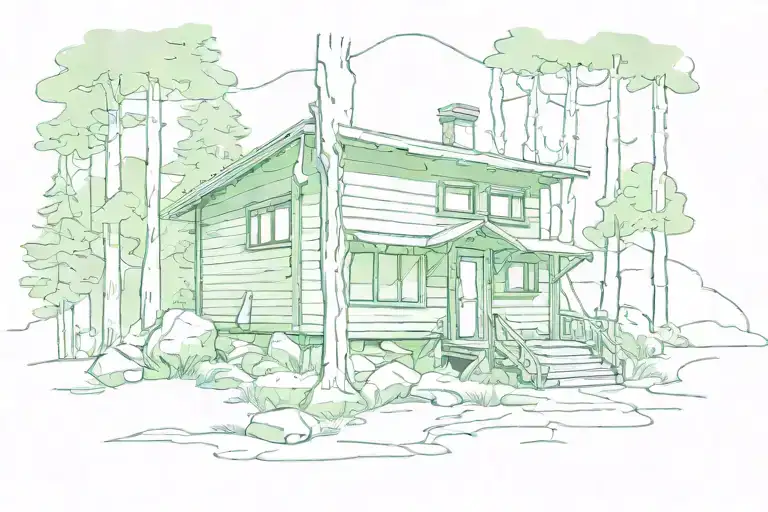 Small Green Rectangular Cabin In The Woods