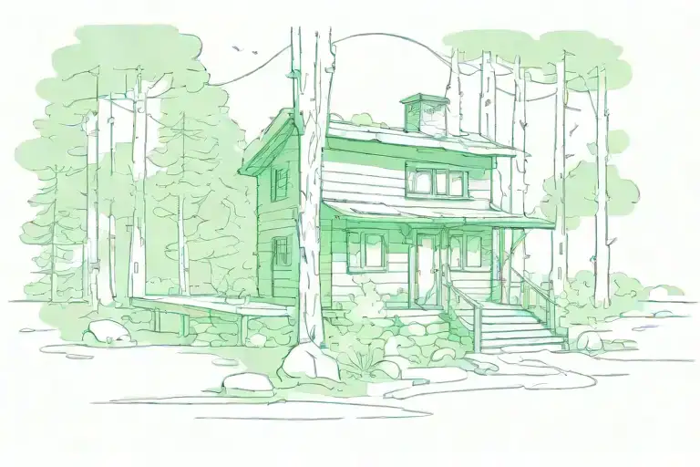Small Green Rectangular Cabin In The Woods