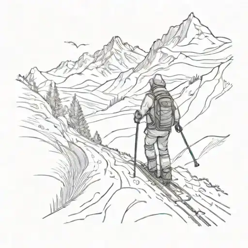 A Sketch Of A Skier Navigating Through A Snowy Mountain Landscape