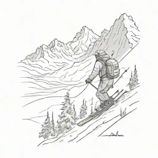 A Sketch Of A Skier Navigating Through A Snowy Mountain Landscape