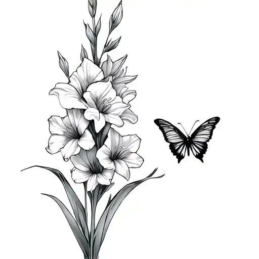 Gladiolus Flowers And Butterflies