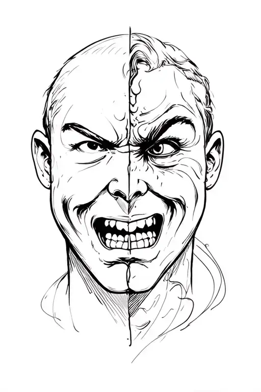 Two Faced Head With One Side Angry And One Side Happy