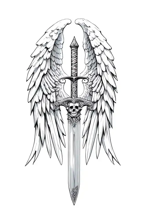 St Michael Sword One Angel Wing And Skull