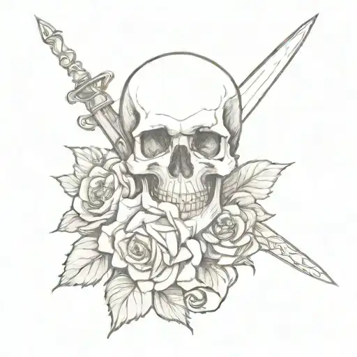 A Lot Of Roses With A Small Skull And A Dagger