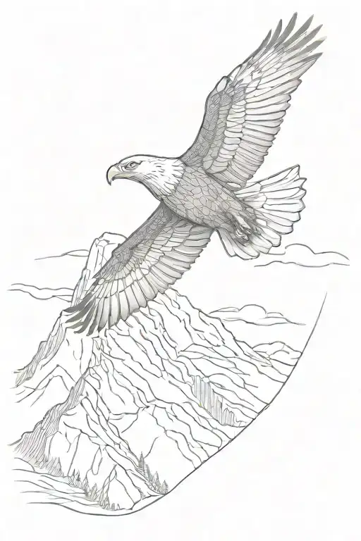 A Sketch Of An Eagle Soaring Over A Mountain During A Hike