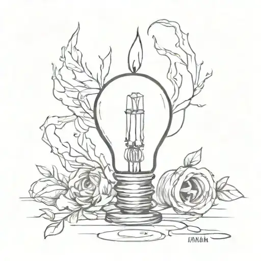 Broken Light Bulb Lit Candle Surrounded