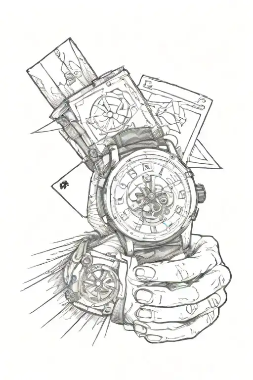 Hand With Watch On Wrist Holding 4 Fanned Out Cards