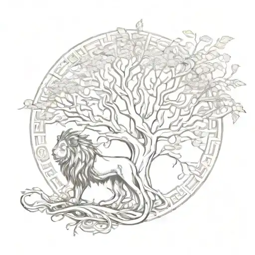 Lion And Tree Celtic Tree Intertwined