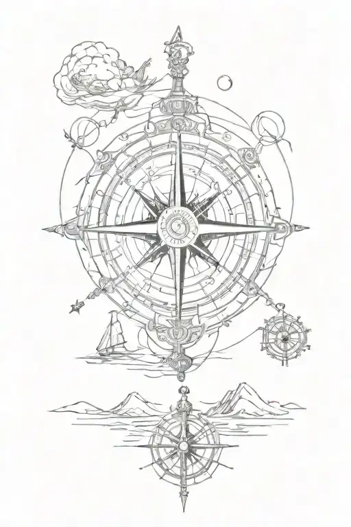 Ship On Water And Compass
