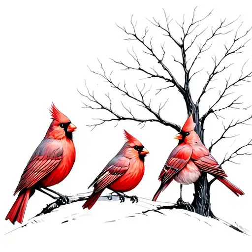 Three Cardinals With Three Trees