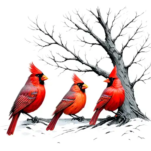 Three Cardinals With Three Trees