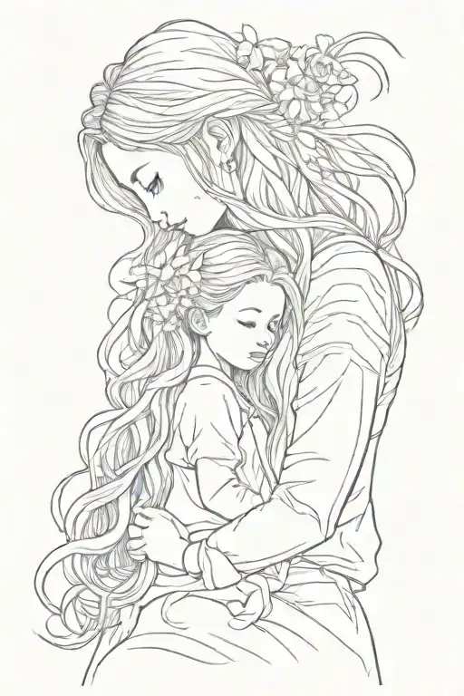 18 Years Old Girl Healing A Child Girl Long Hair Silhouette
