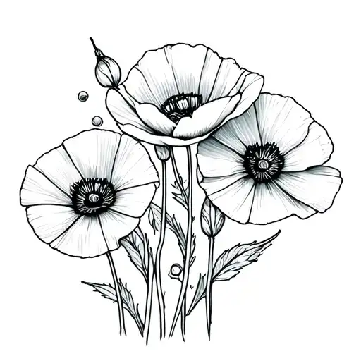 Dark Centered Poppies Blooming