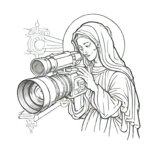 The Little Sketch For The Tattoo Is The Virgin Mary Closing A Security Camera With A Dollar