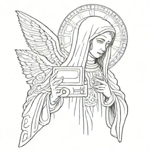 Small Sketch For Tattoo - Virgin Mary Covers A Surveillance Camera With A Dollar
