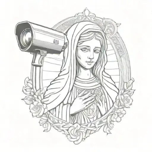 Small Sketch For Tattoo - Virgin Mary Covers A Surveillance Camera A Dollar
