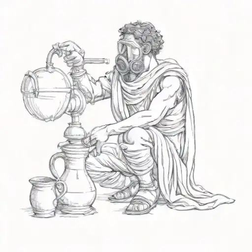 A Greek Man With A Gas Mask Pouring Water From A Jug