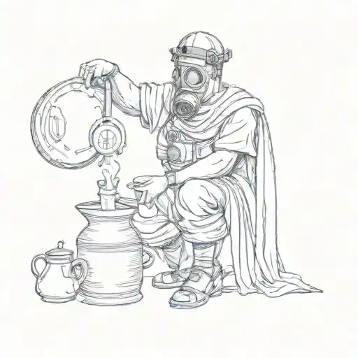 A Greek Man With A Gas Mask Pouring Water From A Jug